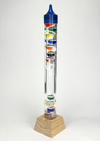 25" Tall Square Tube Galileo Thermometer With Wooden Base & Blue Cap - 2025 UPDATE