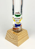 25" Tall Square Tube Galileo Thermometer With Wooden Base & Blue Cap - 2025 UPDATE