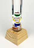 25" Tall Square Tube Galileo Thermometer With Wooden Base & Blue Cap - 2025 UPDATE