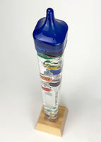 25" Tall Square Tube Galileo Thermometer With Wooden Base & Blue Cap - 2025 UPDATE