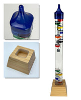 25" Tall Square Tube Galileo Thermometer With Wooden Base & Blue Cap - 2025 UPDATE